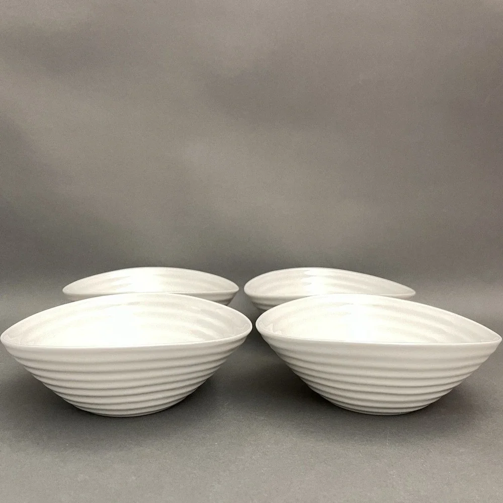 Sophie Conran Portmeirion White Soup‎ Cereal Bowls Ribbed Lot of 4